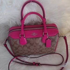 Coach Signature Tan & Magenta Crossbody